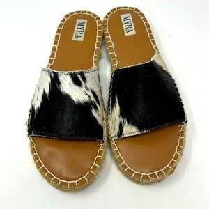 MYRA Bag Cow Hide Slip-On Sandals Shoes Size 8 Women Flatform Black and White